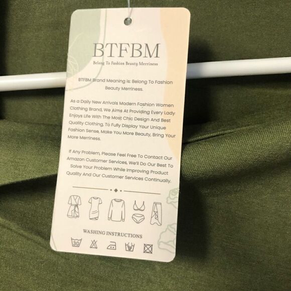 btfbm army green one shoulder wrap dress wedding guest summer vaca resort sz med - Picture 3 of 12